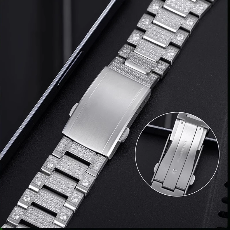 Bling Metal Case watch Strap modified diamond-encrusted For Casio GMW-B5000 small square stainless steel men watchband Bracelet