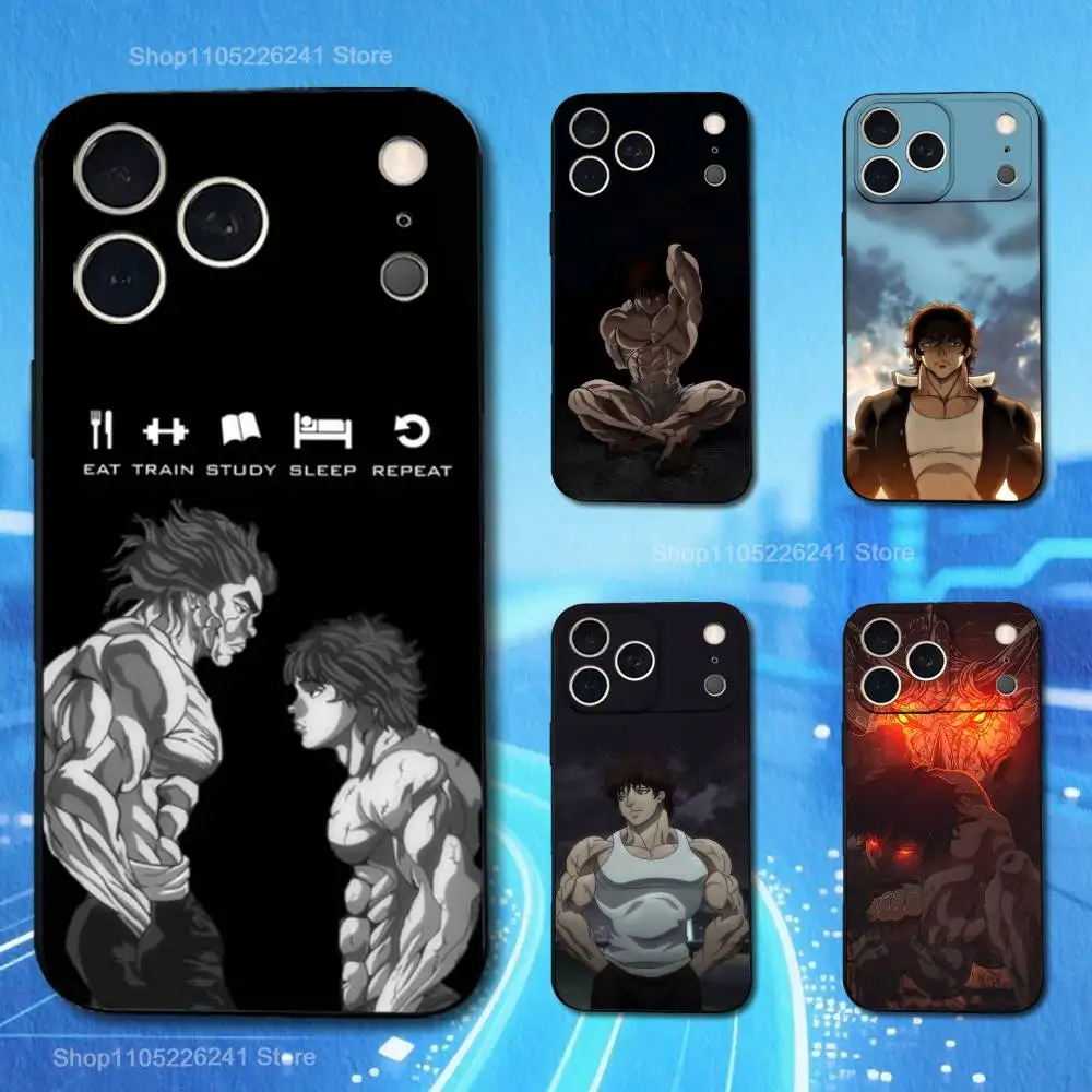 هاتف أنيمي B-Baki H-Hanma رائع لهاتف iPhone 13,12,15,14,11,16,17,Plus,Pro Max,XS,X,XR,SE,Mini,8,7,Soft Silicone Black