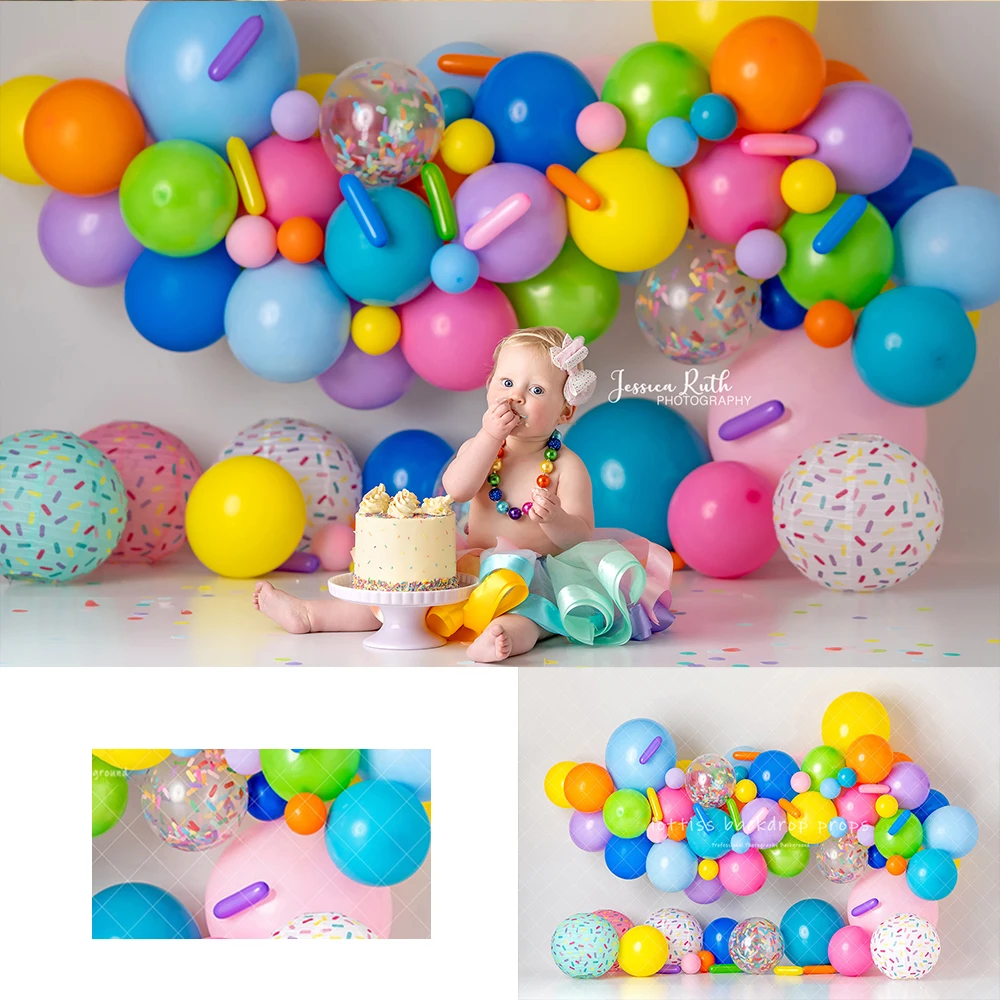 Sprinkles Coloful Balloons Backdrops Kids Child Photography Baby Birthday Photocall Decors Cake Smash Photography Backgrounds