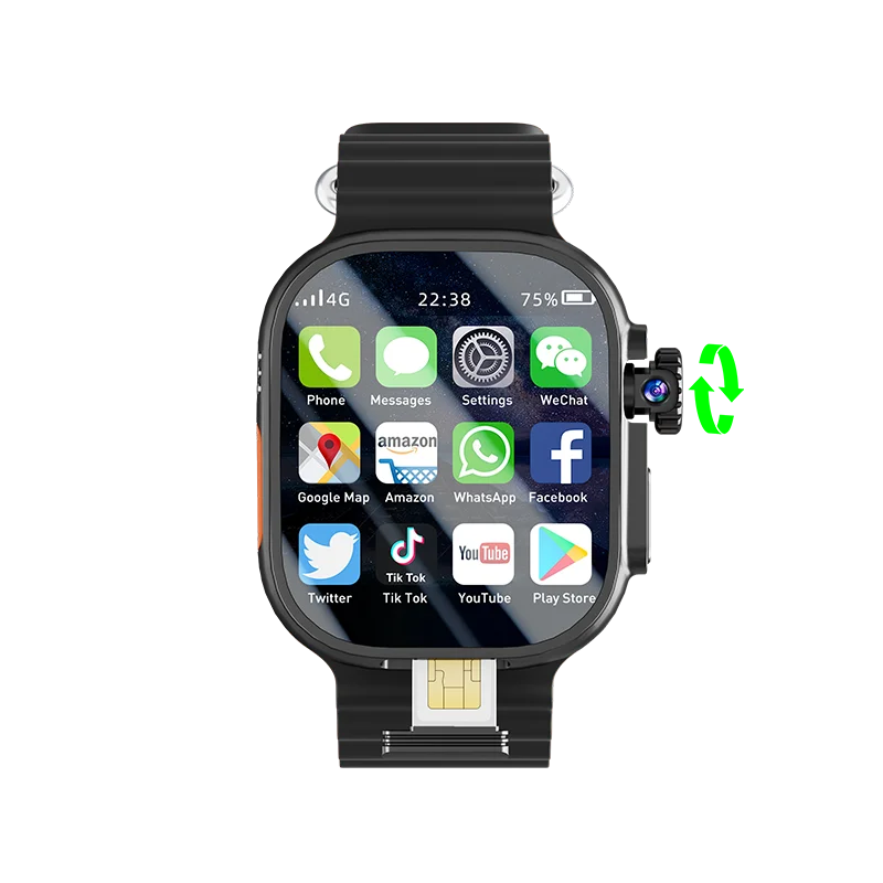 DW99 DW100 S10 الإصدار الخلوي ساعة ذكية 4G بطاقة SIM 180 °   Rotaty Camera Play Store 256GB App تنزيل Amoled Smartwatch GPS