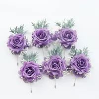 Conjunto de ramillete y Boutonniere para novia y dama de honor, accesorios de flores de boda, rosa púrpura, boda, novio, 1/6 piezas