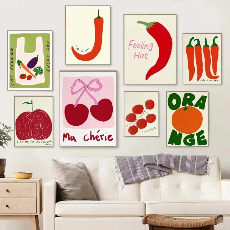 Colorful Cheers Chili Fruit Orange Food Oil Painting By Numbers on Canvas Home Decor for Living Room Bedroom Handmade Gift