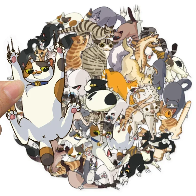 50PCS Cute Cat Scratch Stickers, Cartoon Fierce Cat Design, Aesthetic Animal Decals for DIY Scrapbooking, Luggage Water Bottle