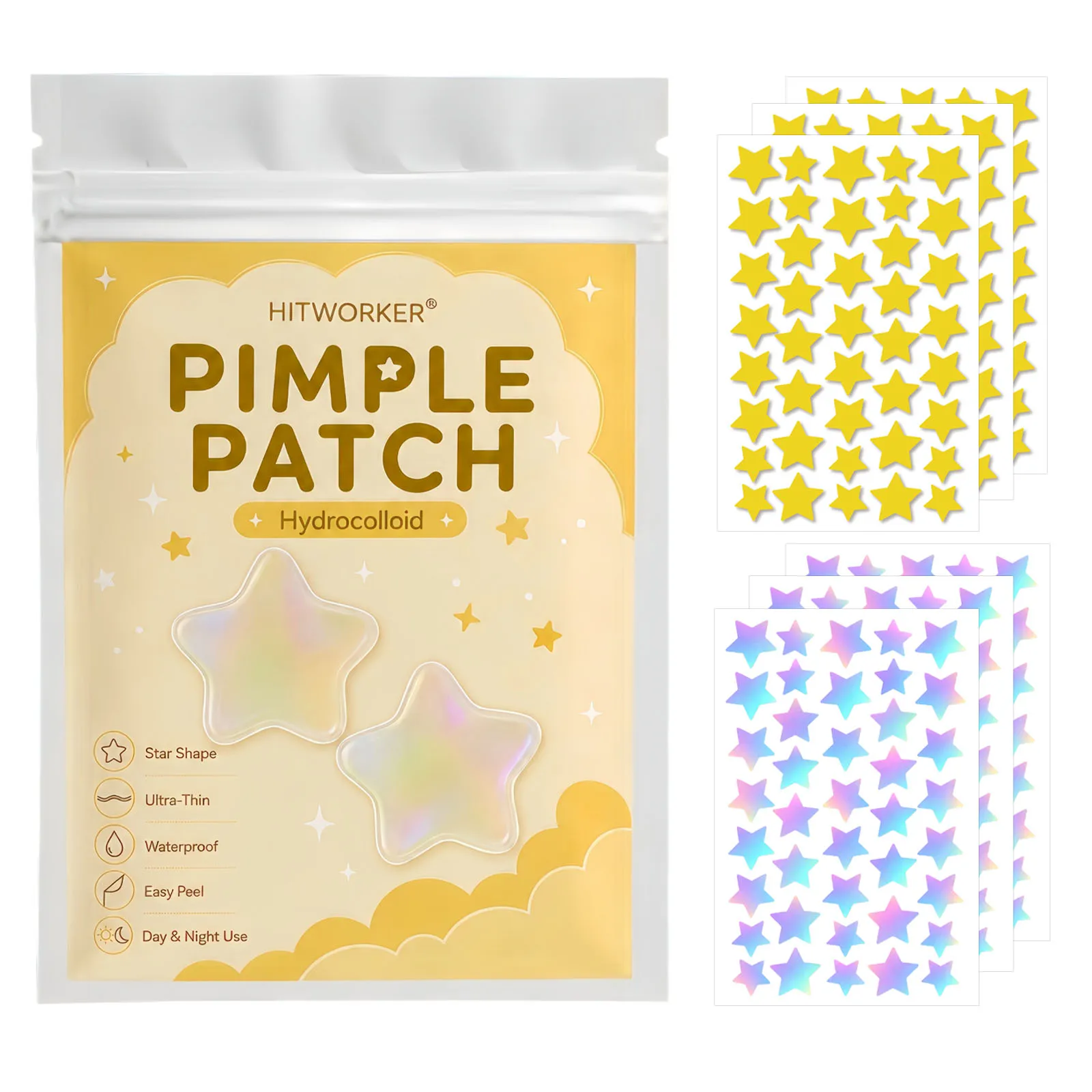 240pcs Hydrocolloid Pimple Patches, Star Heart Spot Cover Stickers, Colorful Face Patch Set, Ultra-Thin Easy Peel Day Night Use