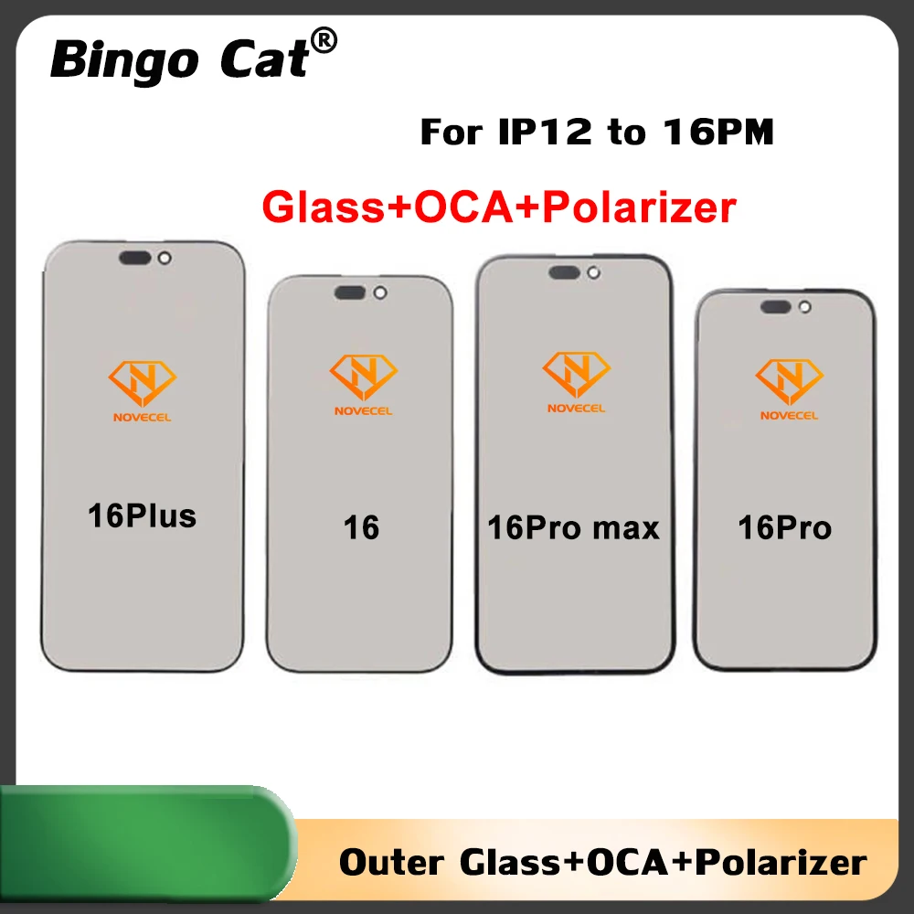 

Novecel 5pcs Front Screen Outer Glass With OCA Polarizer For iPhone 13 14 Pro Max 15 16 LCD Display Repair Replacement Parts