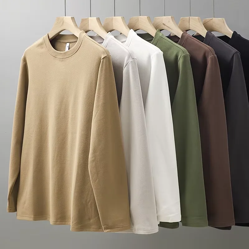 DUKEEN 350g Heavyweight Microfleece Thermal Men's Base Layer Autumn Winter Solid Color Basic Warm Long Sleeve Undershirt
