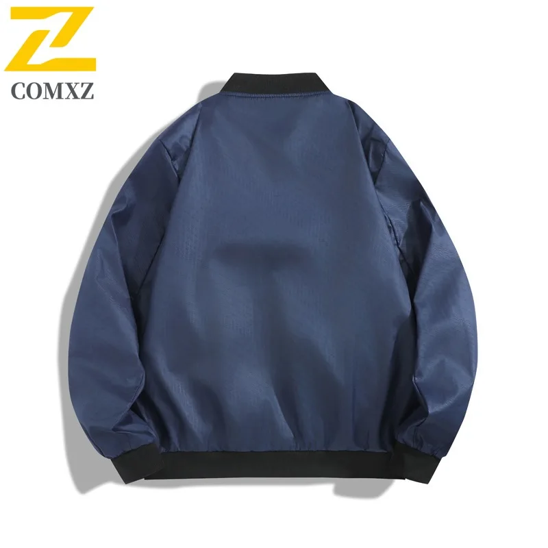 COMXZ أنيق Chaqueta البيسبول طوق الكورية نمط الحد الأدنى التخييم السفر سترة اسكواش وسيم في الهواء الطلق معطف ملابس رجالي