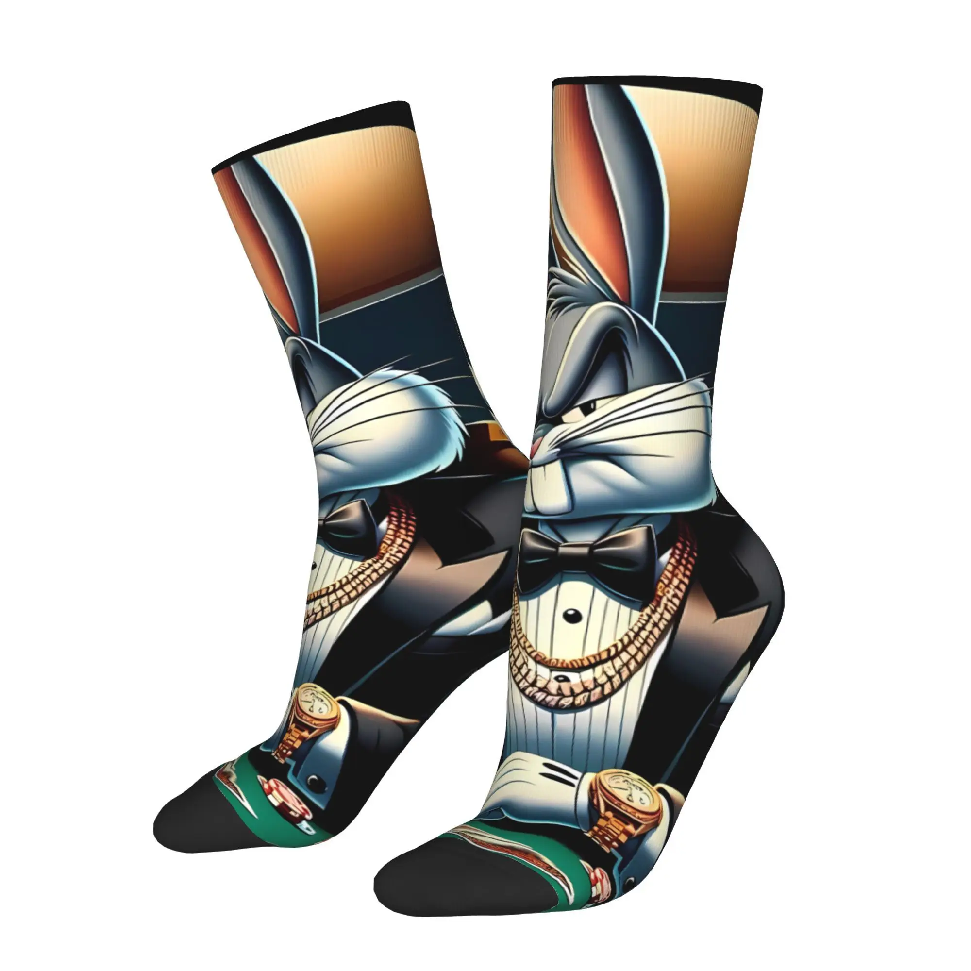 

Magic Funny Rabbit Animation Men Socks Cycling Year Round Comfort Stockings for Cycling Daily Wear