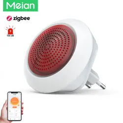 Meian-Alarma de Sirena inalámbrica Tuya, 100dB, enlace de Alarma de Sirena, Control de protección de seguridad a través de la aplicación Smart Life, puerta de enlace ZigBee 3,0