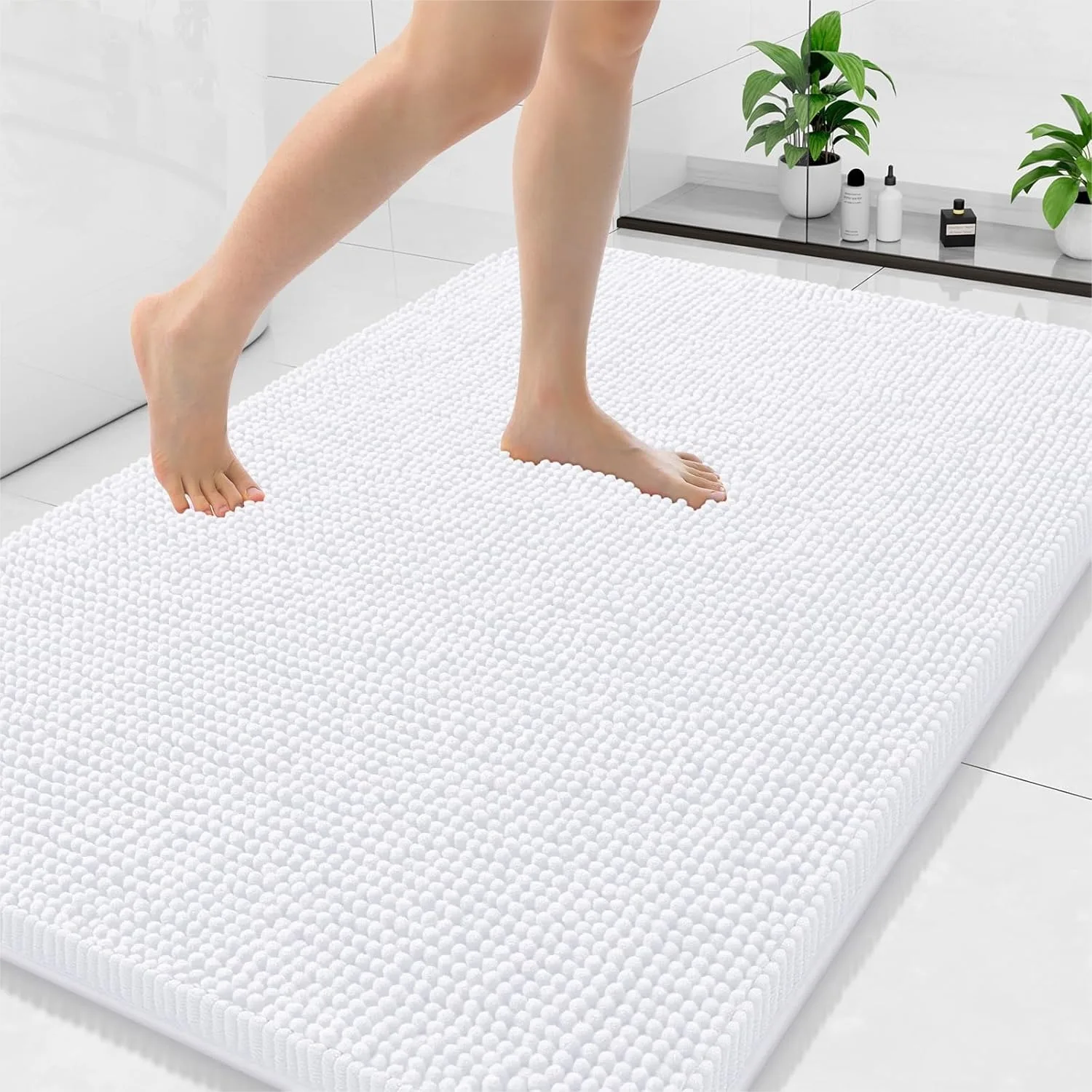 

Bathroom Rugs 47x32, Extra Soft Absorbent Shaggy Chenille Bath Mat, Non-Slip Rubber Backing, Machine Washable Home Decor