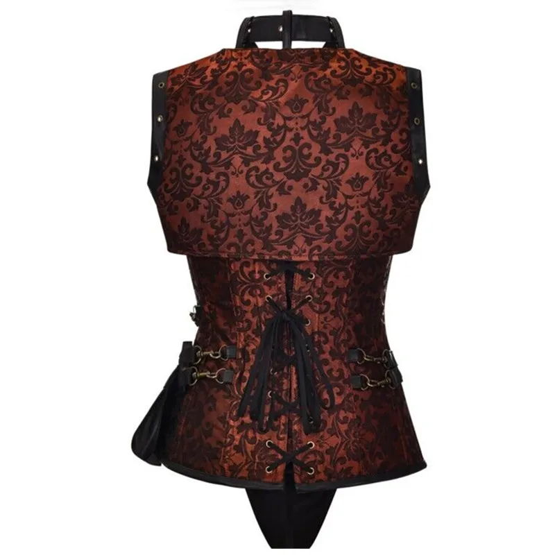 Luxury Leather Jacquard Floral Corset Top Steampunk Steel Bone Overbust Gothic Bustier Bodice Women Punk Clothing Pirate Costume