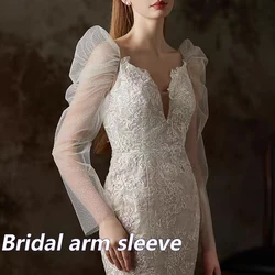 Transparent White Long Arm Sleeve For Bridal Wedding Dress Decoration Sleeve Sun Protection Arm Sleeve Ruffled Tulle Arm Cover