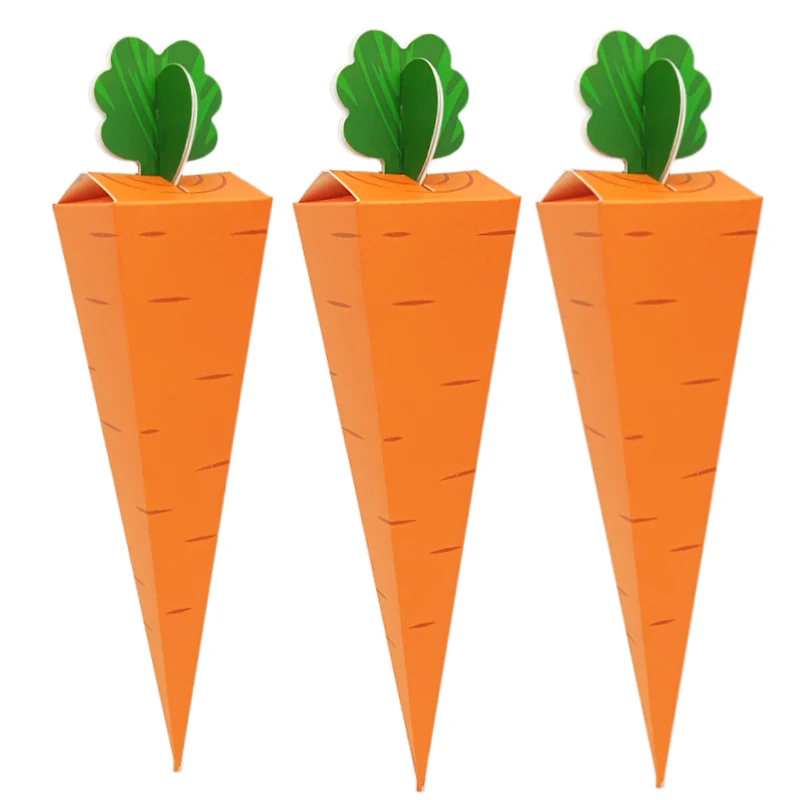 10Pcs Creative Carrot Cone Shaped Candy Box Easter Bunny Cookie Snack Bags Birthday Party Easter Kids Favor Gift Packaging Boxes