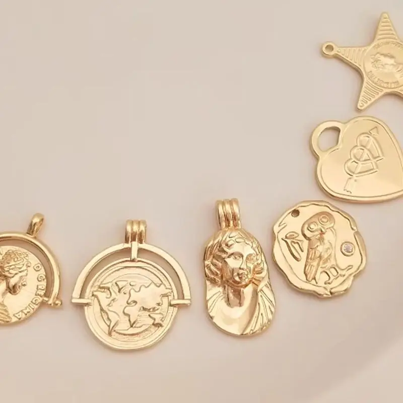 

14K Gold Coin Queen Portrait Love Shaped Five Pointed Star Pendant DIY Necklace European and American Style Pendant Accessories
