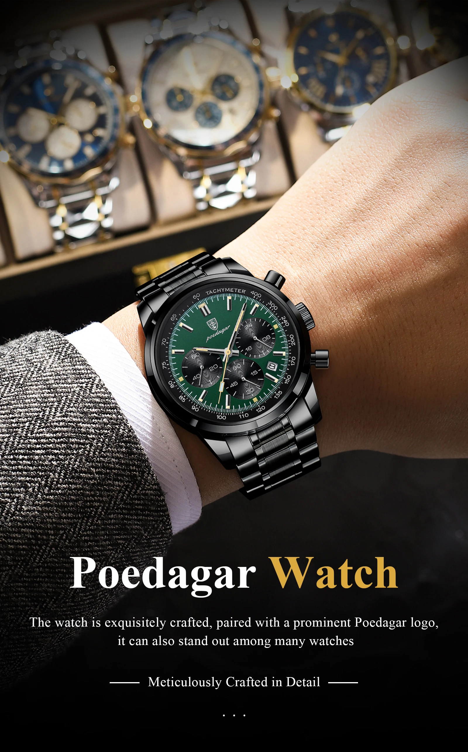 POEDAGAR Top Luxus Männer Uhr Wasserdicht Leucht Datum Chronograph Mode herren Quarzuhr Edelstahl Sport Mann Uhren – Detail 2