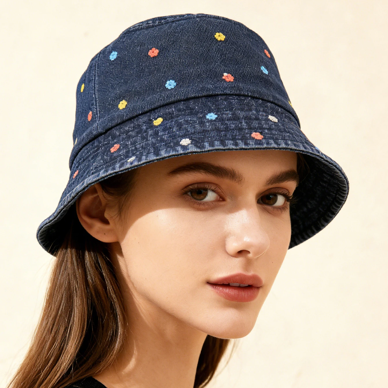 Korean Fashion Full Embroidery Colorful Floral Fisherman Hat, Cute and Versatile Flat Top Bucket Hat for Outdoor Photography