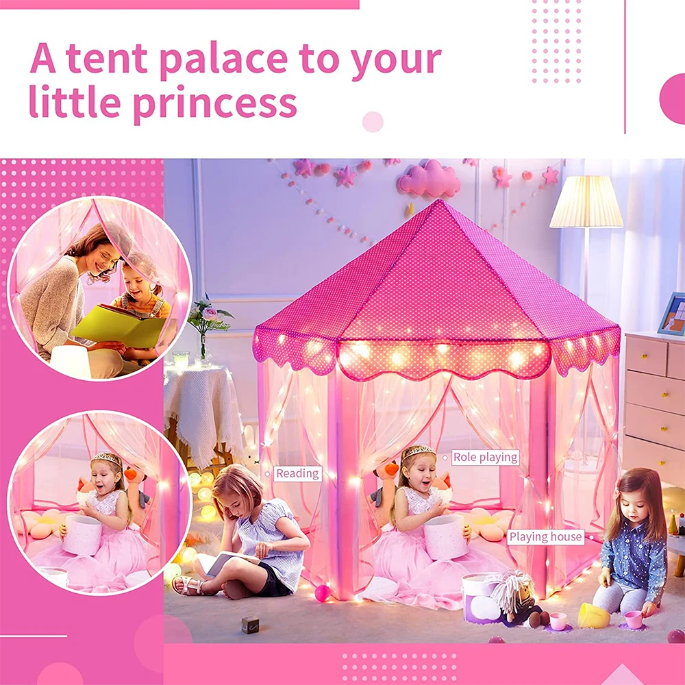 Tente de princesse pour filles, grande maison de jeu, château pour enfants, tente de jeu, jouet pour enfants, jeux d'intérieur et d'extérieur, 55 en effet x 53 en effet, DxH