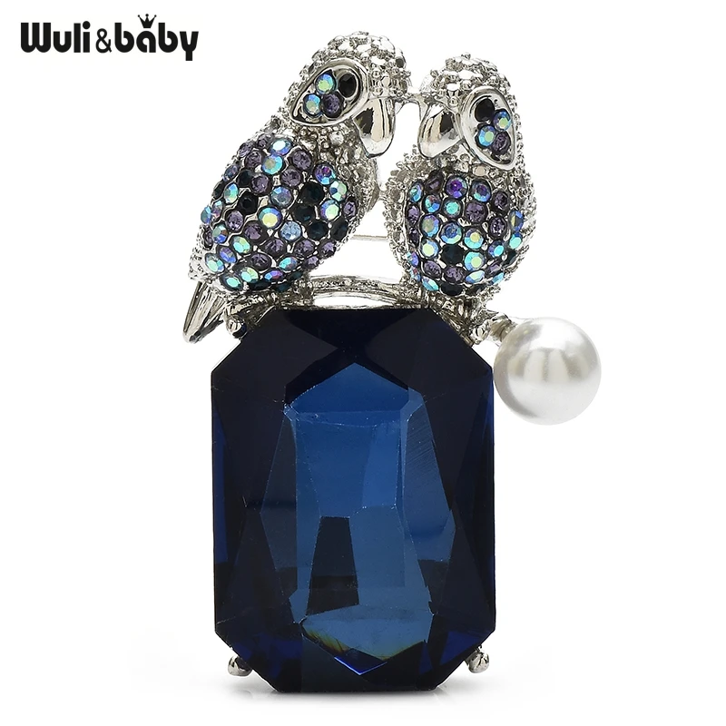 Wuli&baby 2 Birds Singing On Crystal Brooches Pins 2-color Beautiful Rhinestone Animal For Women's Clothes Backpack Badge Gifts