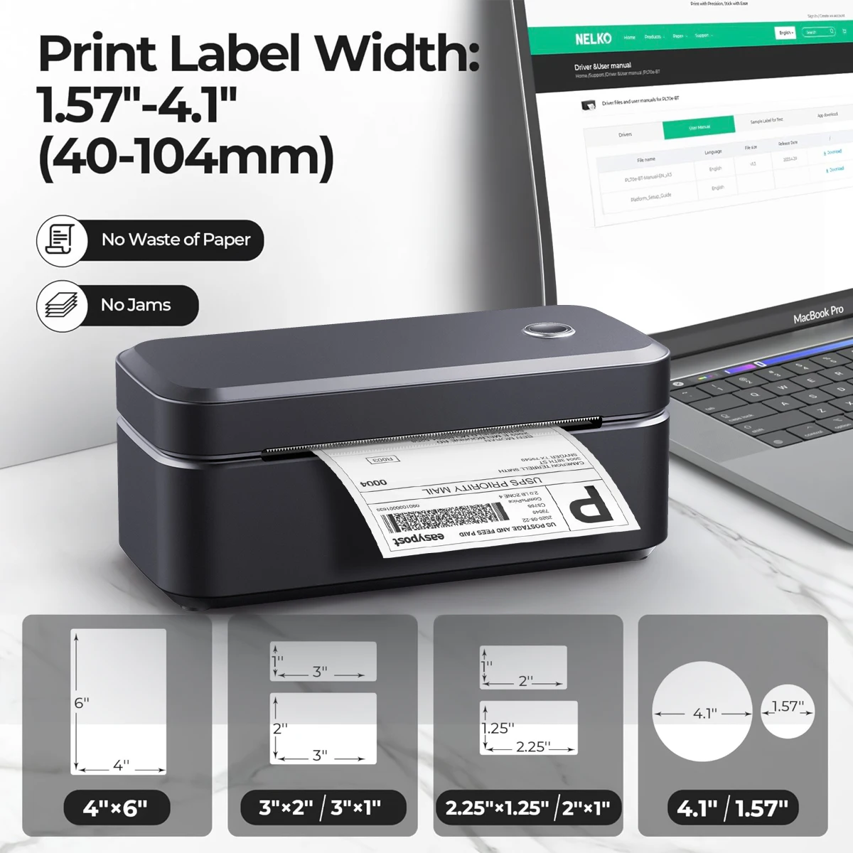 203dpi Portable Shipping Thermal Label Printer Business 110mm ROHS Certified Power Adapter Express Warehouse Use