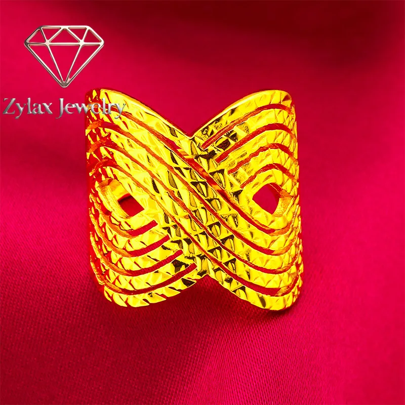 Zylax Jewelry Large Twist Open Ring Women's 24K Gold AU999 - Value-preserving AU999 gold, twist design for elegance, for outings