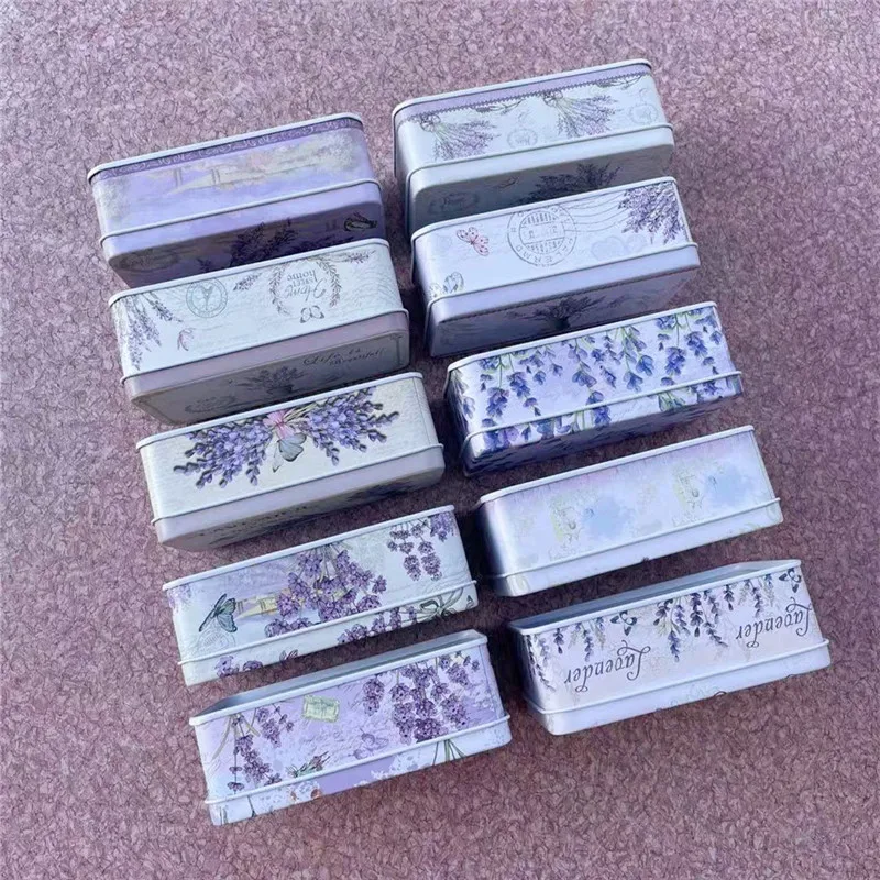 10 Pc/Lot  Lavender Rectangular Tinplate Metal Storage Boxes  For Ornaments,Wedding Candy ,Sundry Goods，Cute Gift ,Iron