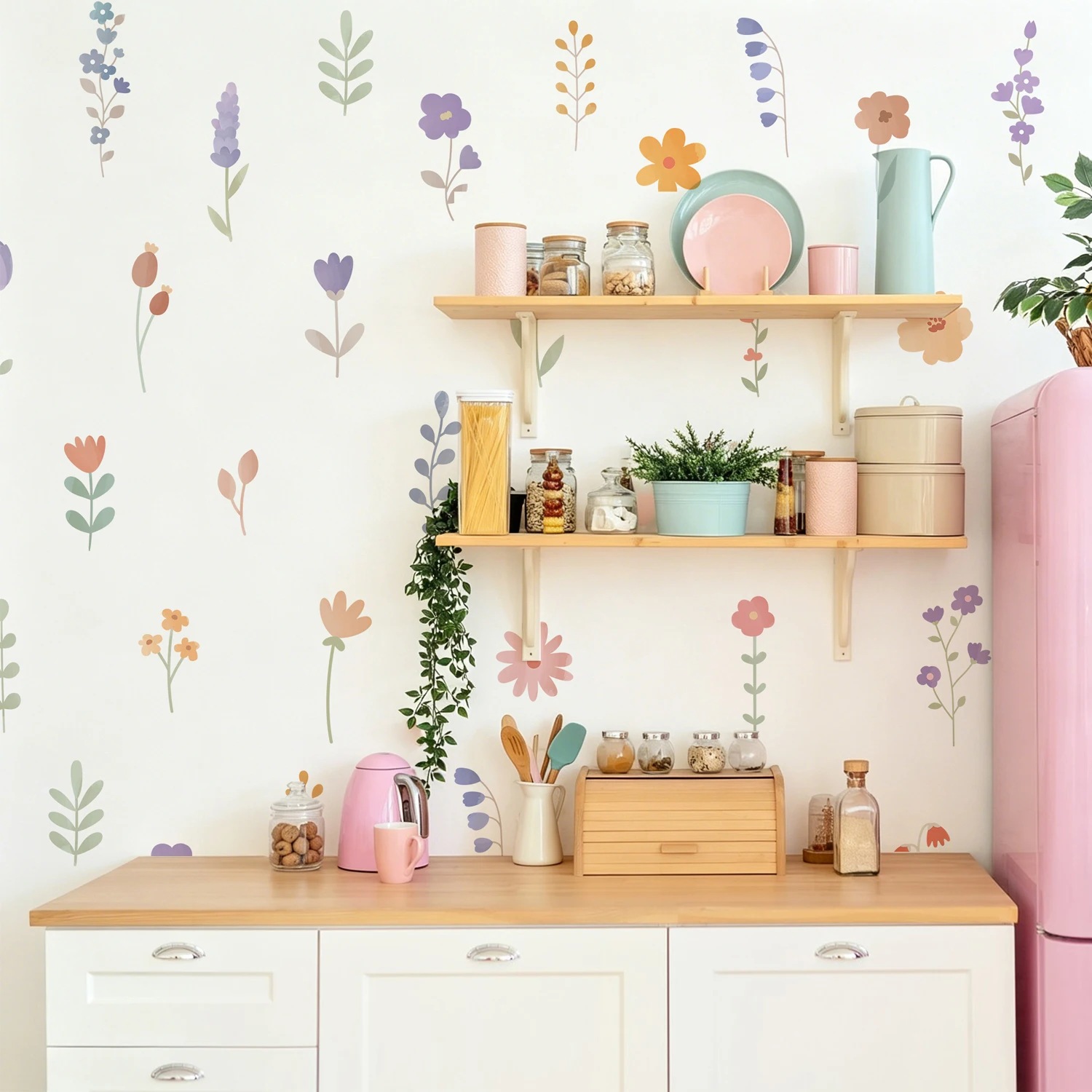 Colorful Wildflower Wall Decals Peel and Stick Girls Bedroom Removable Vinyl Waterproof Kids Toddler DIY Wall Sticker