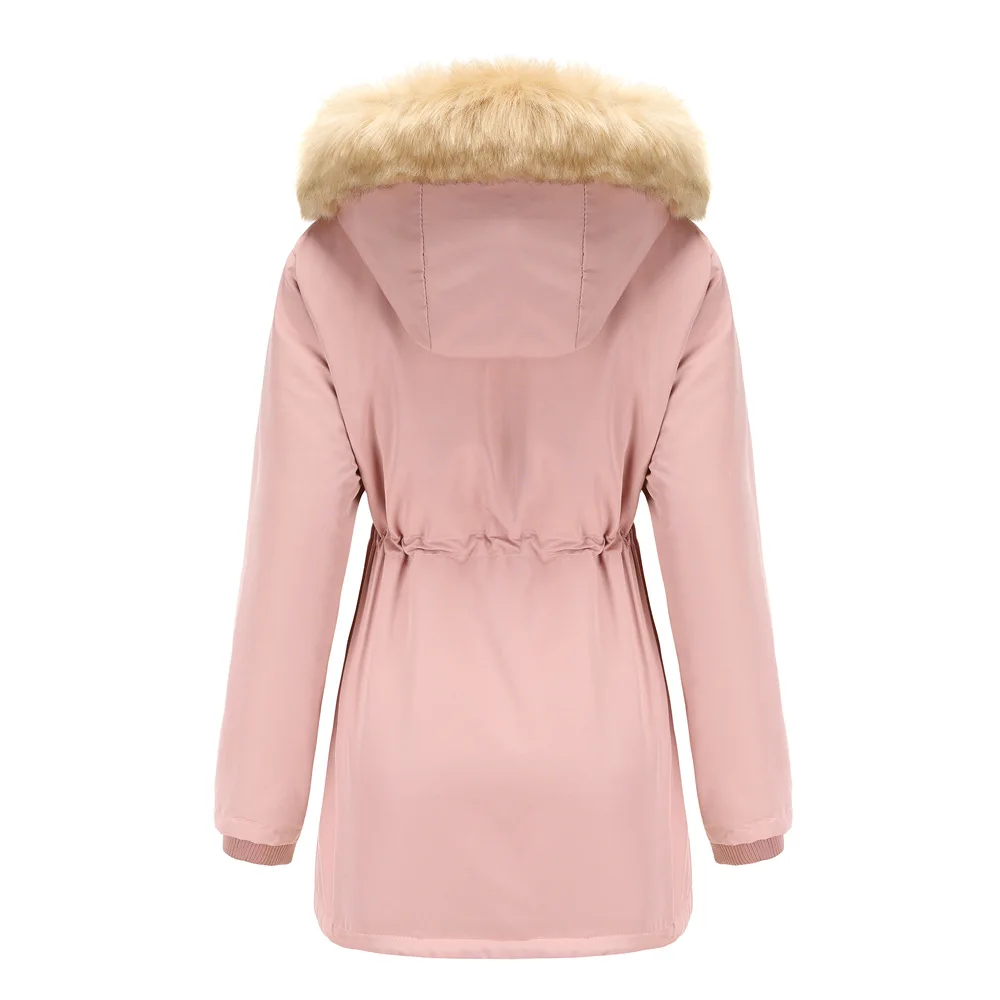 Winter New Arrival Women's Dark Brown Hooded Mid-Length Coat, Stylish and Warm Thick Jacket. Khaki, Black, Blue, Pink Parkas.