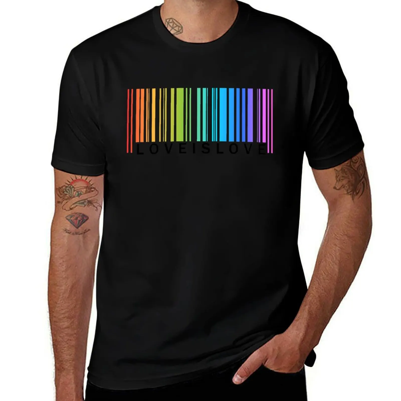 

Love is Love - LGBT Pride rainbow barcode (just text) T-Shirt man t shirt heavy cotton funny t shirts dark humor T-Shirt