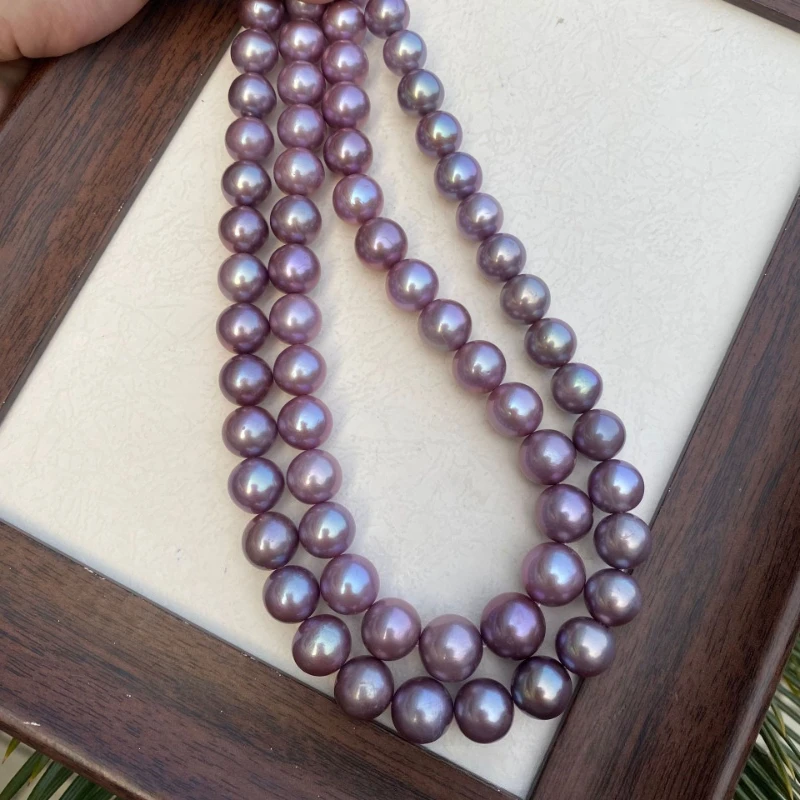 12-13mm Natural Pearl Purple Bead Edison Round Necklace