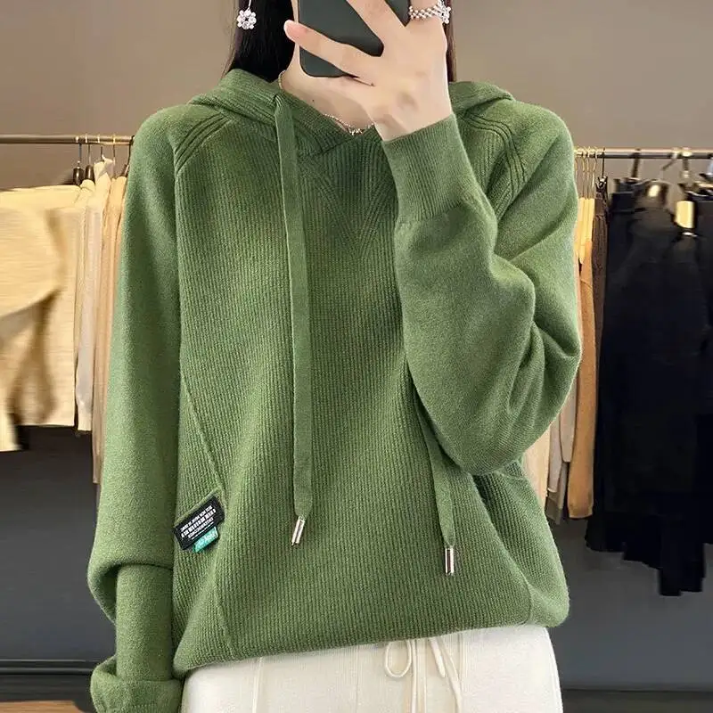 ربيع الخريف مقنعين سترة المرأة أزياء الرباط تصميم محبوك هوديي الكورية الشارع الشهير بلون طويلة الأكمام قمم #3