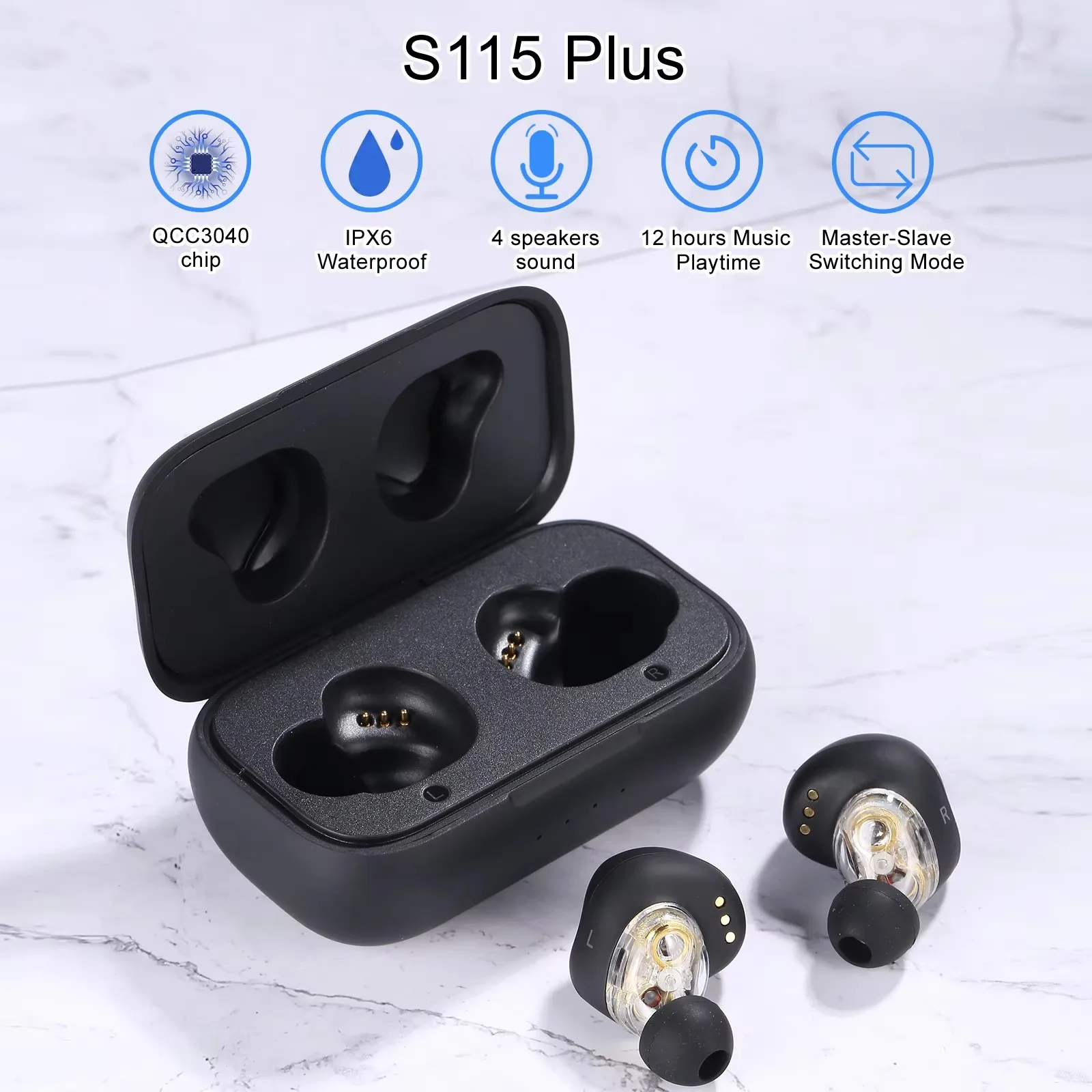 الأصلي S115 زائد TWS من QCC3040 رقاقة سماعات صحيح سماعات أذن استريو لاسلكية قوية باس سماعة سماعات بلوتوث مع هيئة التصنيع العسكري