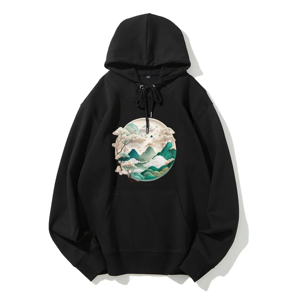 Grafische hoodie Chinees landschap Traditioneel Serene Cultureel Unieke Y2K-stijl Kleding Zachte stof Landschap - Thema Casual hoodie