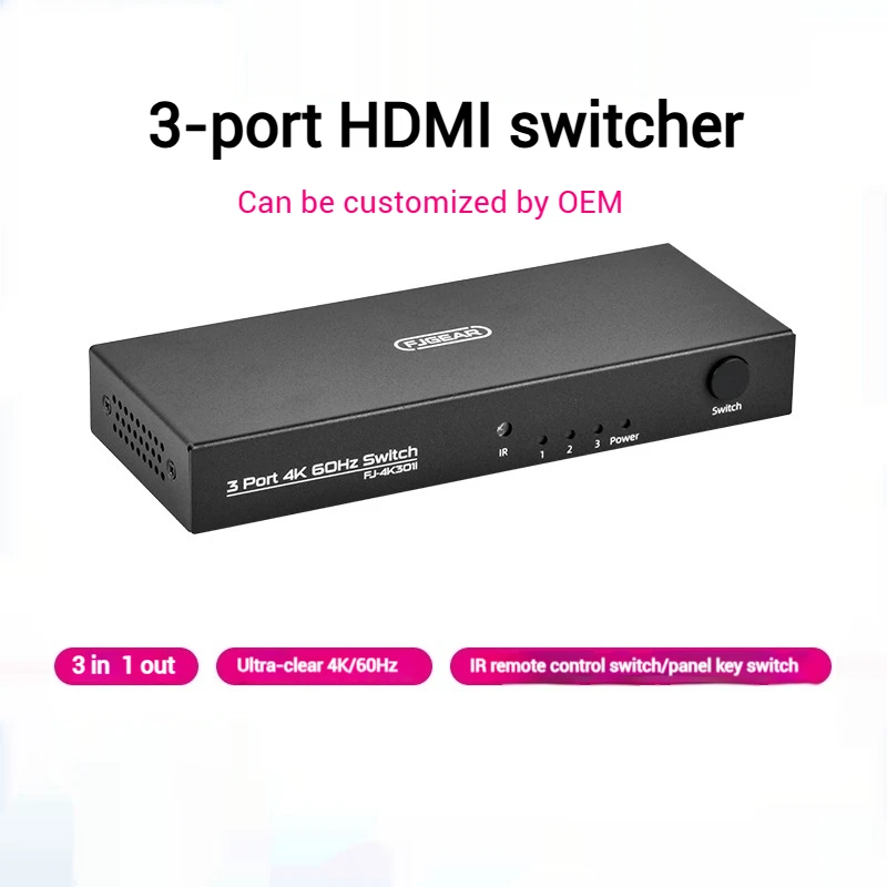 3-port HDMI 2.0 HD Video 4K/60Hz 3 in1 out Switcher HDMI Switcher IR Remote Switching Converter Adapter for DVD PS3 Xbox