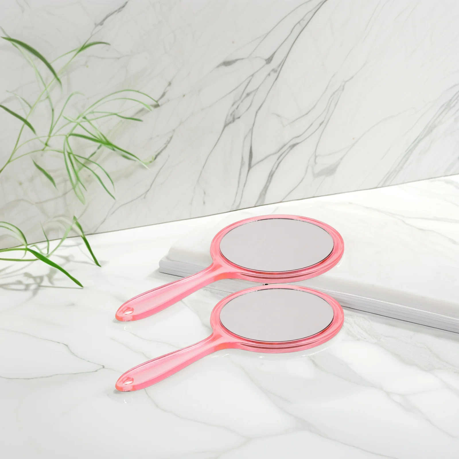 

3Pcs Portable Handheld Double-Sided Makeup Mirror Magnification Plastic Handle Travel Vanity Bathroom Mirror Travel Mirrors