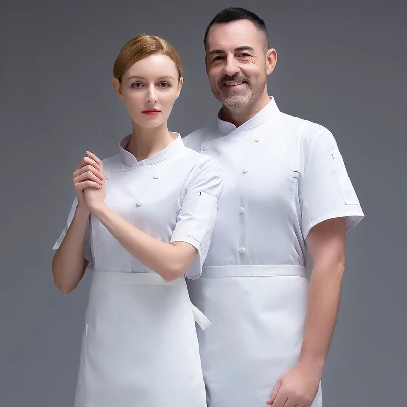 Chemise de chef à manches courtes pour hommes, travail Everthe, vêtements de cuisine, vêtements de cuisson, vêtements de cuisine respirants, attribuables à l'hôtel, restaurant occidental