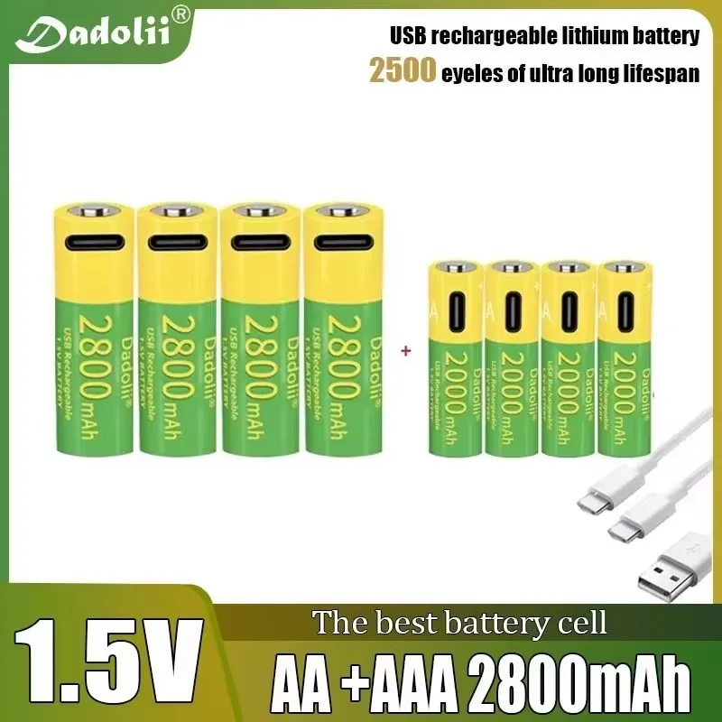 

1.5V AA/AAA USB Rechargeable Li-ion Battery-High Capacity for Flashlight/Toy/Electronics Fast Charging&Long Lasting