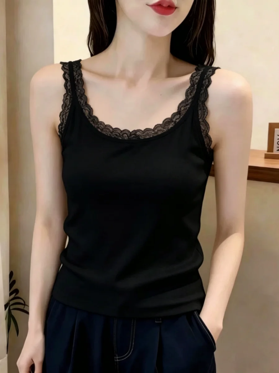 Women's Slim Fit Tank Top Lace Trim 95 Cotton Backless Base Layer Summer New Style plus Size Inner And Outer Wear