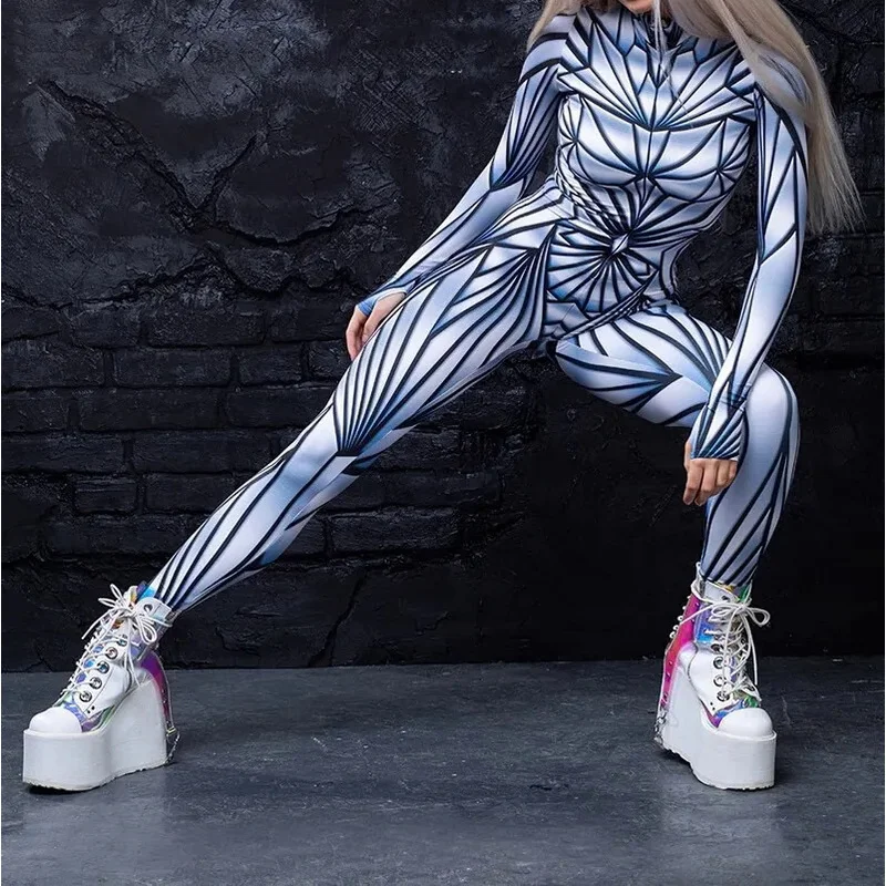 Fashion Crystal Damage Costume for Women, Black Mirror Jumpsuits, Art Print, Zentai Drum Suit, Holiday Party Cosplay Outfit for Girl