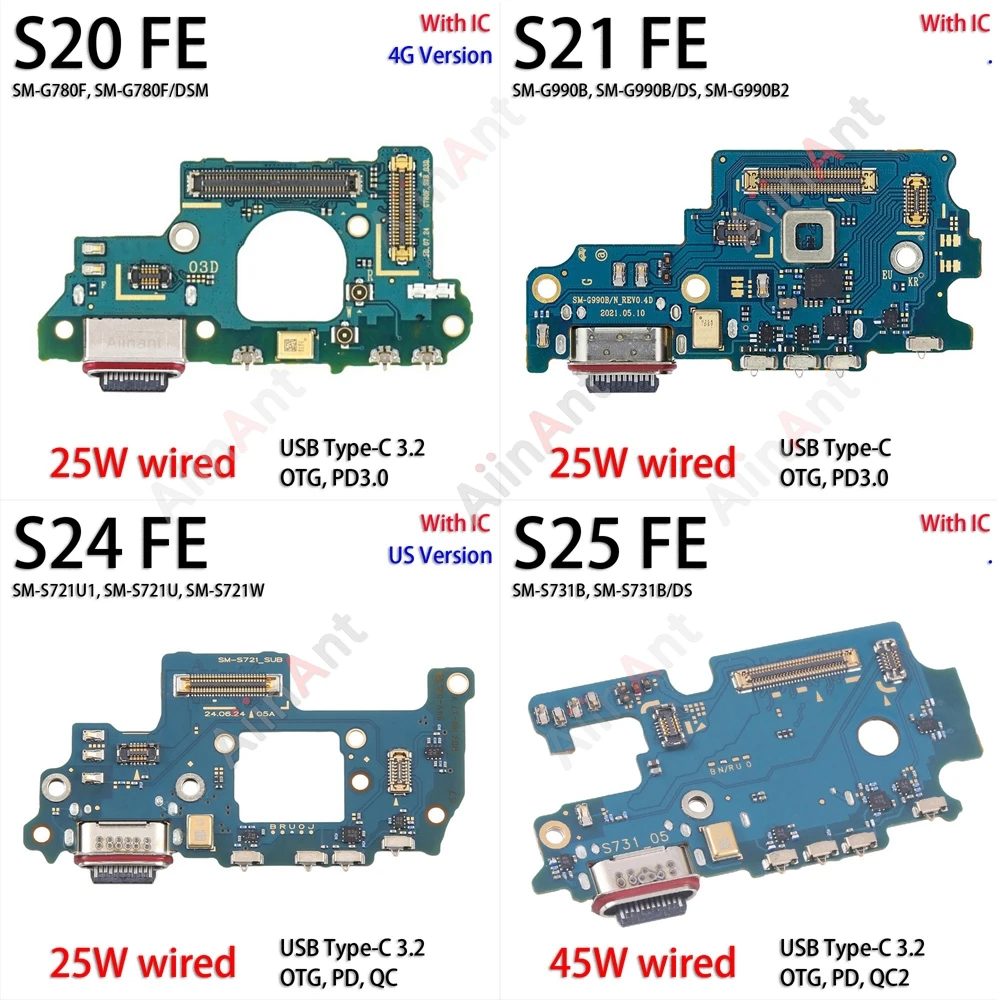 USB Mic Board Dock Charger Connector Charging Port Flex Cable For Samsung Galaxy S25 S731B S24 G990E S23 S21 S20 FE G780F G780G 