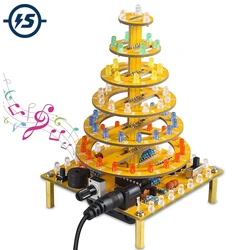 DIY 7 Tier Cake Tower Soldering Practice kit With LED Lights Happy Birthday Music DIY Electronic Kit Cupcake Tree Tower for STEM