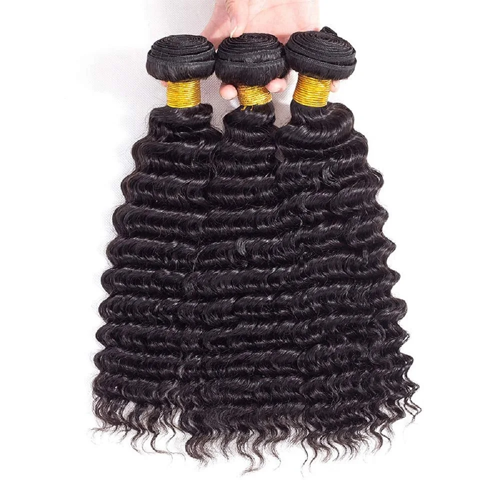 12-32 بوصة موجة عميقة حزم الشعر البشري مجعد الشعر الخام 4 حزم 10A البرازيلي حزم 100% شعر مستعار بشري اللون الطبيعي