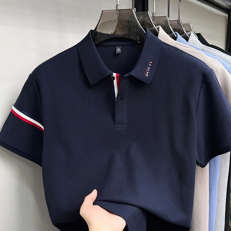 100% Baumwolle Herren Kurzarm-Poloshirt mit Kragen, Knöpfen und Buchstaben-Stickerei, Neues Sommer-Poloshirt, Lässige Mode, Atmungsaktive Herrenbekleidung – Detail 13
