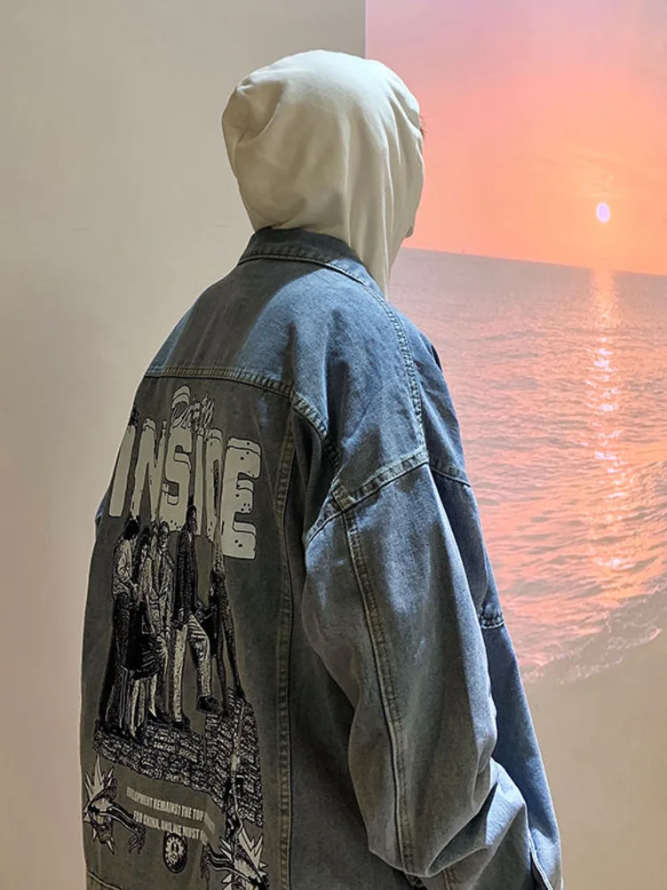 Hip Hop West Coast Oversize Denim Jacket Men Spring Autumn American High Street Jeans Coat Y2k Harajuku Streetwear Outerwear