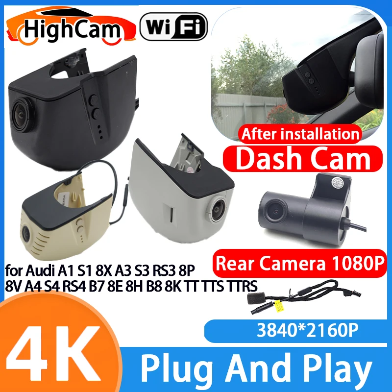 for Audi A1 S1 8X A3 S3 RS3 8P 8V A4 S4 RS4 B7 8E 8H B8 8K TT TTS TTRS 4K Wifi Car DVR Video Recorder Dash Cam Front Rear Camera