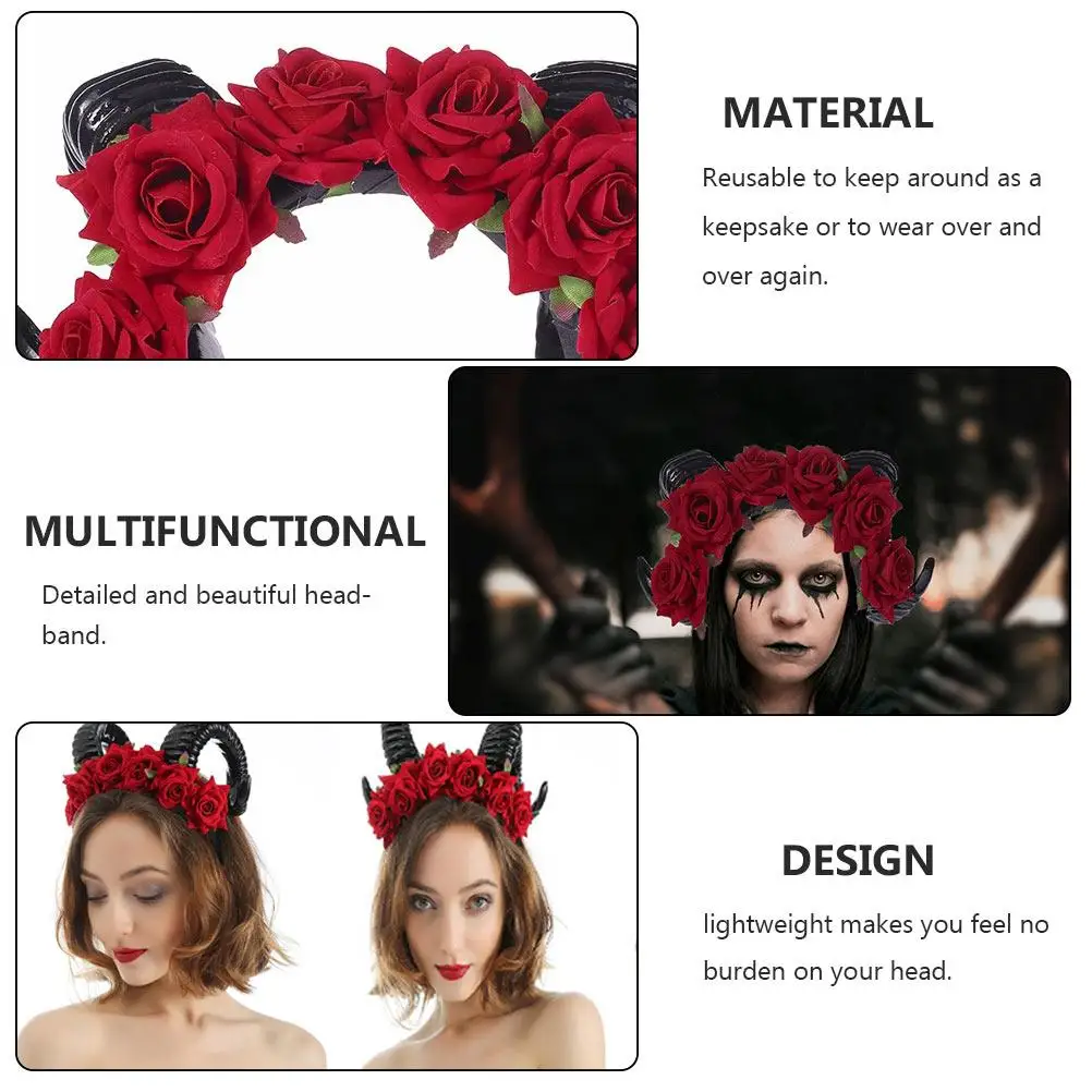 

Artificial Rose Headband Red Flowers Halloween Costume Polyethylenerigid Horns Reusable Lightweight BeautifulHalloween headband