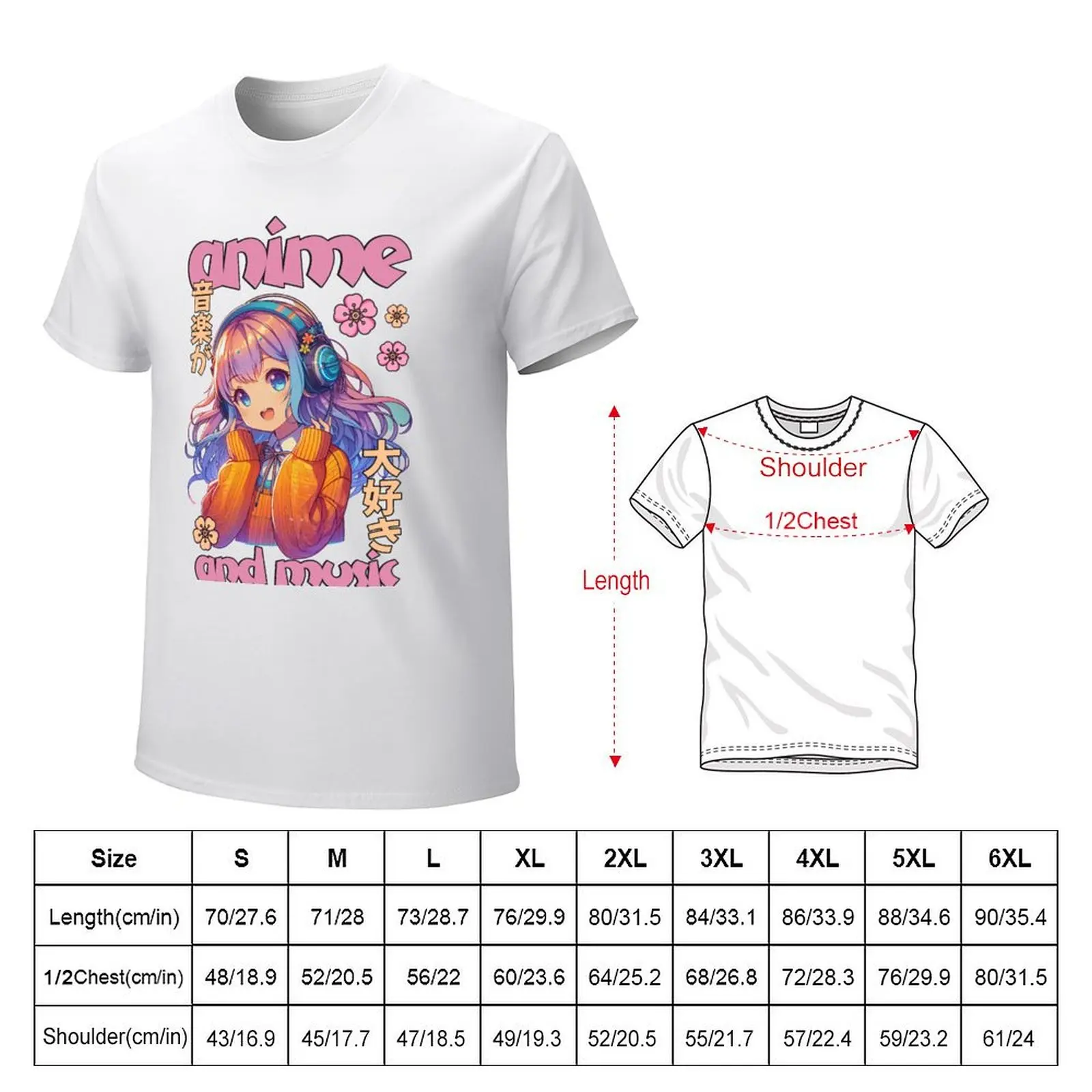 Anime and Music Cute Kawaii Girl T-shirt tops heavyweights Men's t-shirts