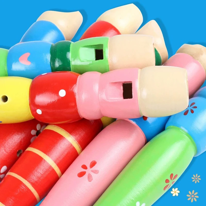 1Pc Wooden Cartoon Flute Children Clarinet 6-Hole Piccolo Musical Instrument Toys Early Learning Educational Wooden Toys