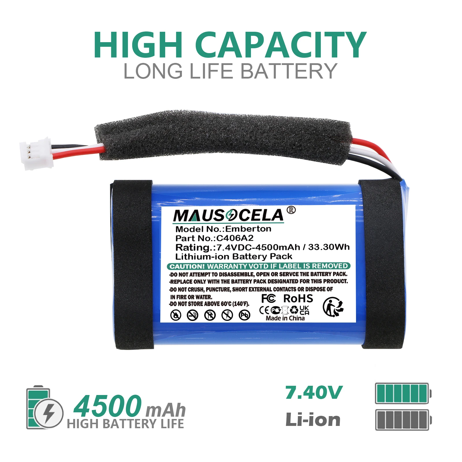 Speaker Battery For Marshall:C406A2,C406A2-2,Emberton,1001908,1005696,Emberton II,Emberton 2,Emberton BT,4500mAh / 33.30Wh