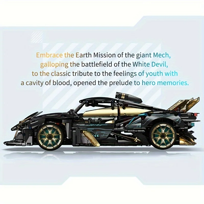 Sun God Black Gold Auto sportiva Building Blocks Puzzle Adulto Alta difficoltà Assemblaggio Modello di auto da corsa Regalo per ragazzo