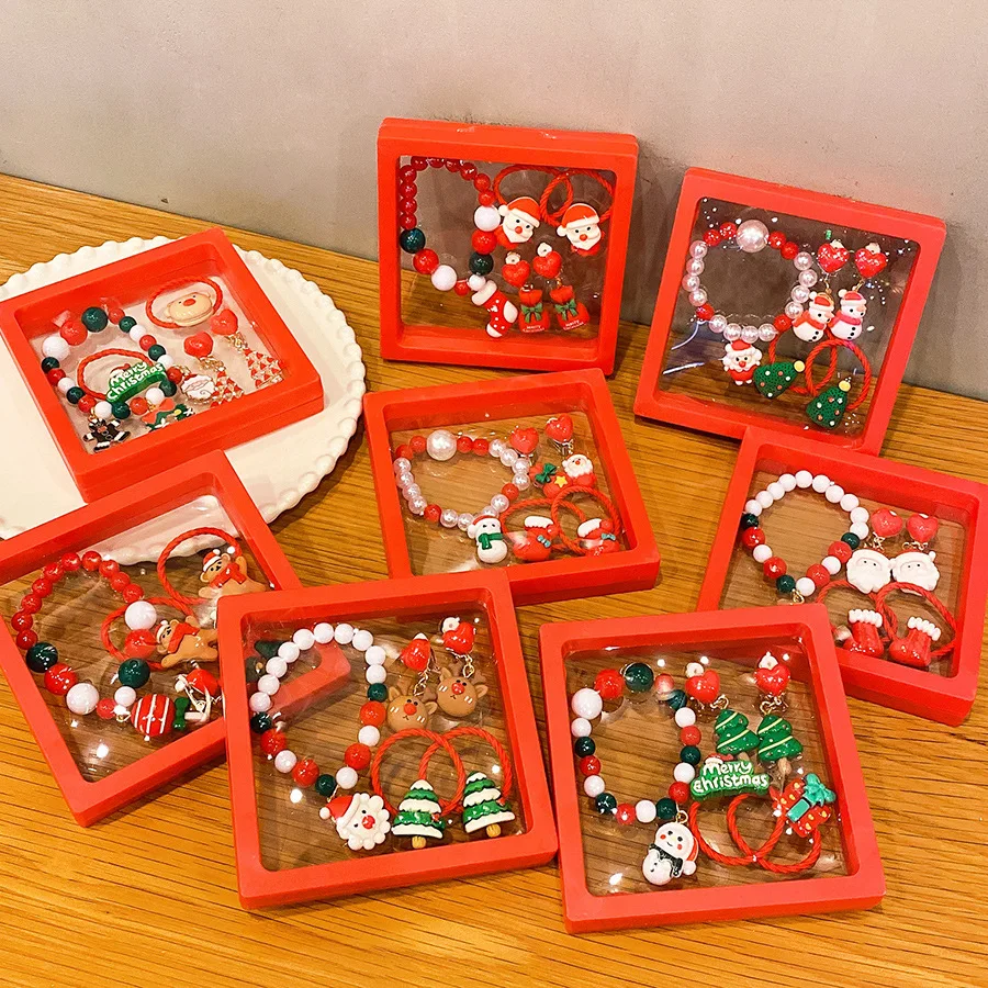 5 pezzi braccialetto per bambini anello orecchino set Babbo Natale alce ragazze regalo festa anello orecchio clip gioielli per bambini